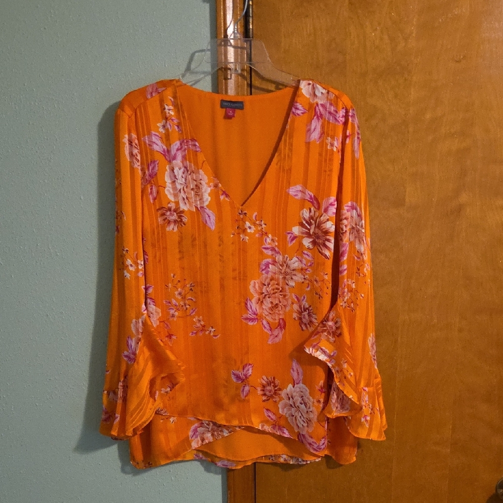 Vince Camuto Orange Floral Blouse